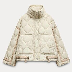 Zara Quilted Tie Jacket Beige